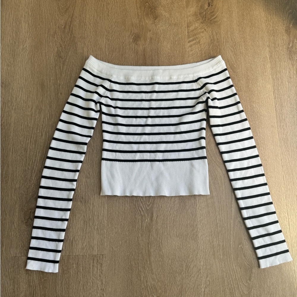 Off-Shoulder Striped Top - Black and White